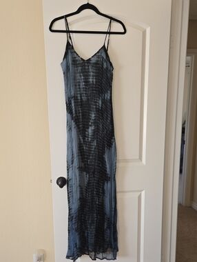 lovestitch Black and Blue Tie-Dye Slip Maxi Dress